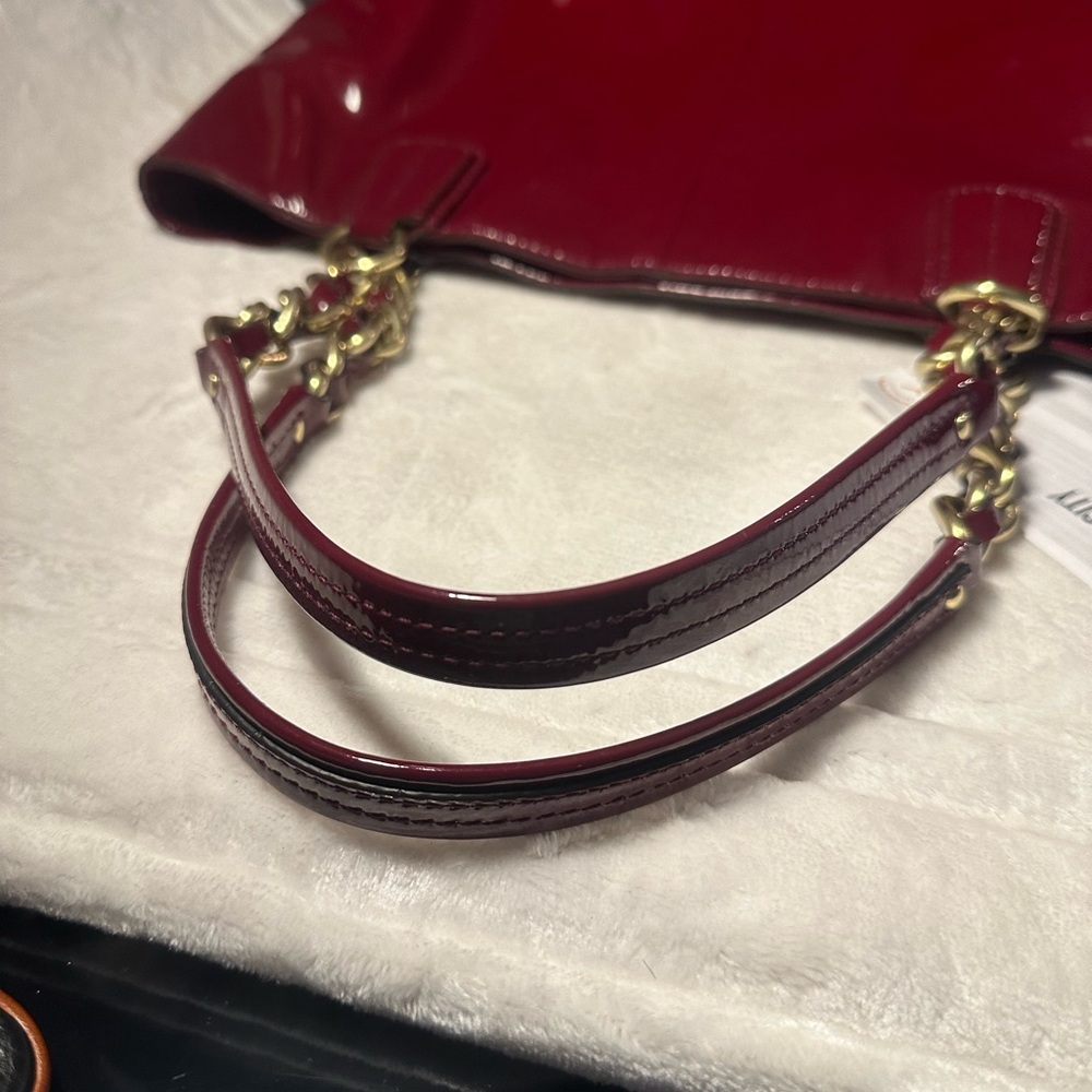 Dark Red Patent Coach Shoulder Bag/Tote come with COA